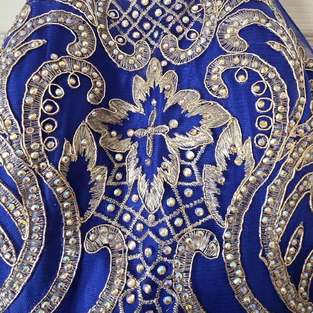 Elegant Blue and Gold Kids Dress - Picture 5 of 11
